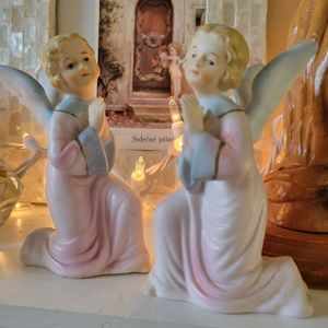 Angel Figurine Duo ~ Vintage ~ Bisque-like Finish ~ Christmas or Year Around ~